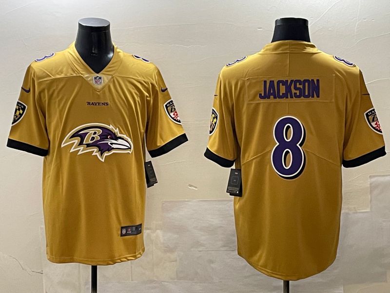 Men Baltimore Ravens #8 Jackson Yellow Nike Team Logo 2025 NFL Jersey style 2